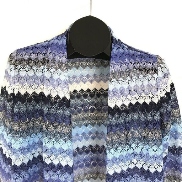 Kasper Crochet Lace Cardigan Women's Medium Open Front 3/4 Sleeves Blue Horizon - Picture 2 of 10